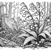Imagen para colorear - Lirio de los valles en el bosque. - Lirio de los valles el 1 de mayo