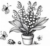 Dibujo gratuito - Mariquitas y mariposas. - Lirio de los valles el 1 de mayo