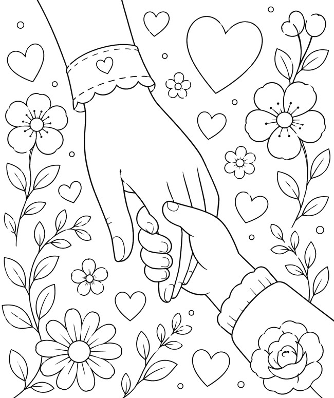 색칠 그림 - 손을 맞잡고 - 어머니의 날