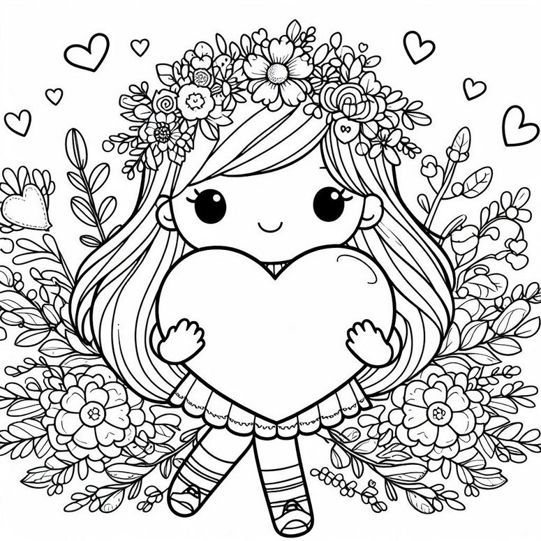 Coloring page Girl with a heart