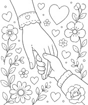색칠할 그림 - 손을 맞잡고 - 어머니의 날