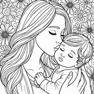 Dibujo descargable - Una madre besando a su hijo. - Día de la Madre