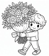 Dibujo gratuito - niño con un ramo - Día de la Madre