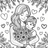 Dibujo para colorear - mamá con su hijo - Día de la Madre