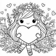 Lámina para colorear - chica con corazon - Día de la Madre