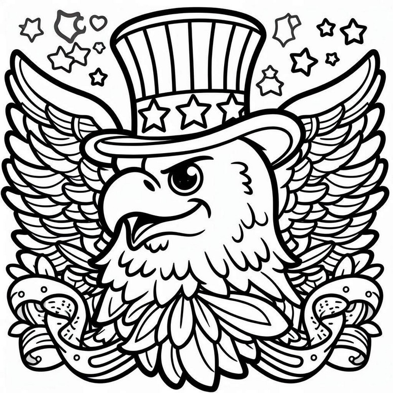 Coloring page Eagle with a hat