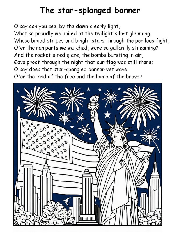 Coloring page Lyrics of the Anthem of the United States