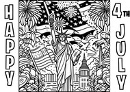 Lámina para colorear - Estatua de la Libertad - Día de la Independencia 4 de julio