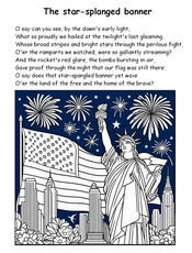 Dibujo para colorear - Letra del Himno de Estados Unidos - Día de la Independencia 4 de julio