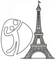 Dibujo para colorear - Voleibol de playa en la Torre Eiffel - Deportes París