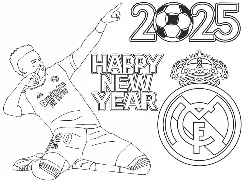 Dibujo para colorear Feliz año nuevo 2025