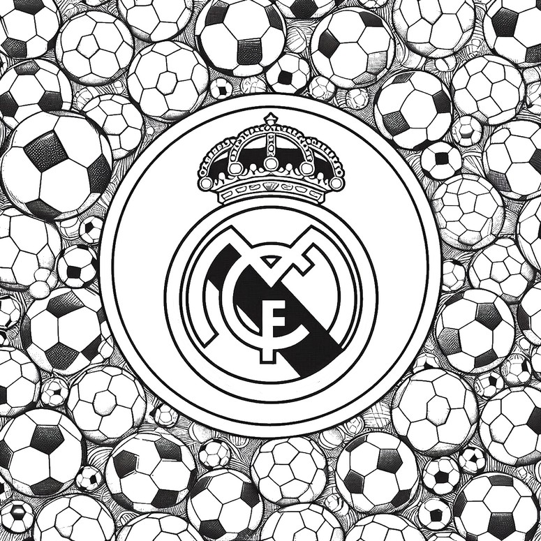 Dibujo para colorear Logo y balones de fútbol.