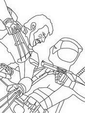 Dibujo para colorear - El enfrentamiento - Deadpool y Wolverine