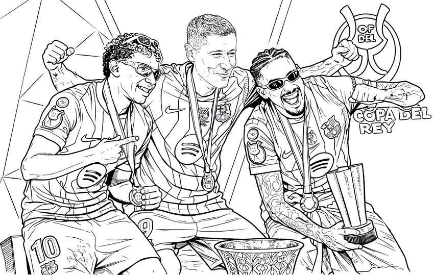 Coloring sheet - Yamal, Lewandowski and Raphinha - Soccer - FC Barcelona