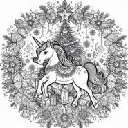 Kolorowanka do druku - Mandala - Świąteczny Jednorożec