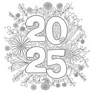 Lámina para colorear - flores - Feliz año nuevo 2025