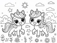 Dibujo descargable - Dos lindos unicornios - unicornios