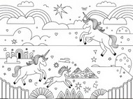 Imagen para colorear - en el prado - unicornios