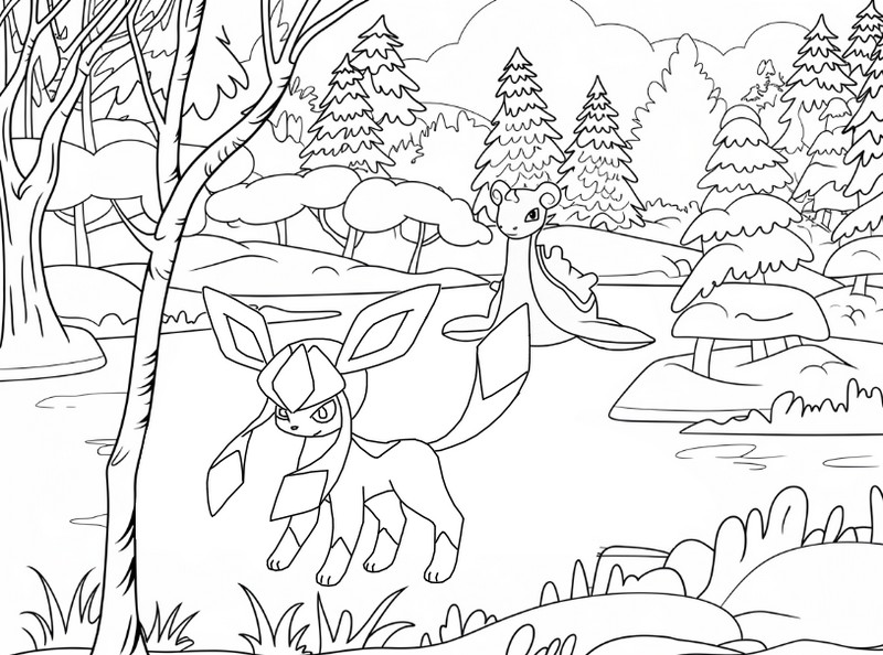 Desenho para colorir Glaceon e Lapras