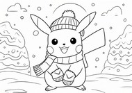 Teckning att färglägga - Pikachu - Pokémon - Vinter
