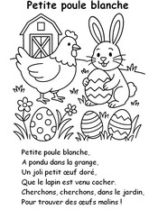 Imagen para colorear - en francés: Petite poule blanche - rima de pascua