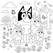 Lámina para colorear - Familia - Bluey - Primavera
