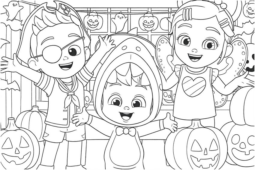 無料塗り絵 - ハロウィンコスチュームパーティー - ベベフィン