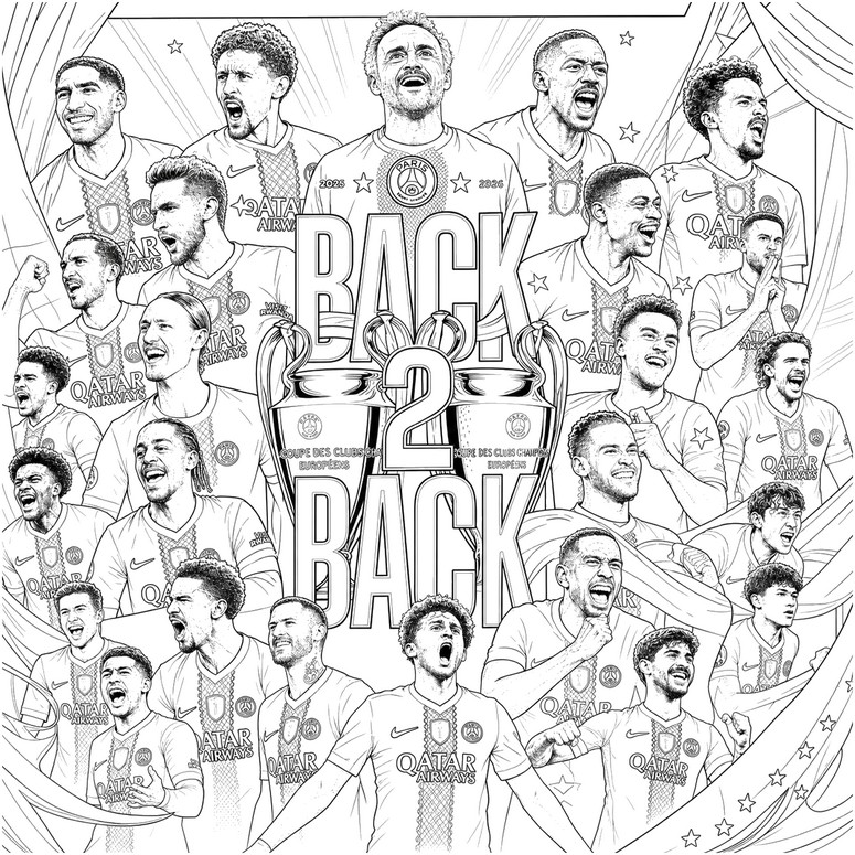 Coloriage à télécharger - Back to Back - PSG Paris-Saint-Germain
