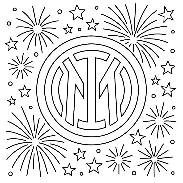 Coloring page Badge, stars and fireworks