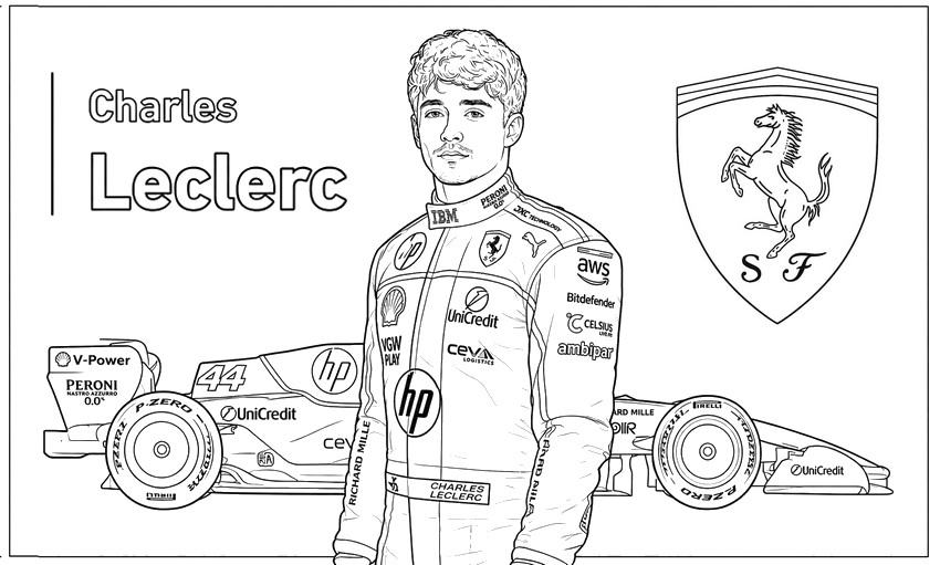 無料塗り絵 - Charles Leclerc - フォーミュラ1