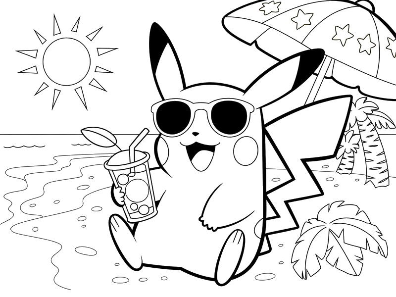 Målarbok Pikachu på stranden