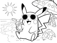 Målarbild - Pikachu på stranden - Pokémon - Sommar