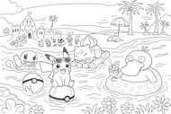 Målarblad - Vid stranden - Pokémon - Sommar