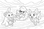 Nedladdningsbar målarbild - Fuecoco, Quaxly, Sprigatito  - Pokémon - Sommar
