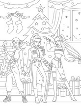 Ausmalbild zum Ausdrucken - Frohe Weihnachten! - KPop Demon Hunters