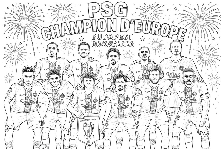 Coloriage à imprimer - PSG Champion 2026 - Ligue des champions UEFA 2026