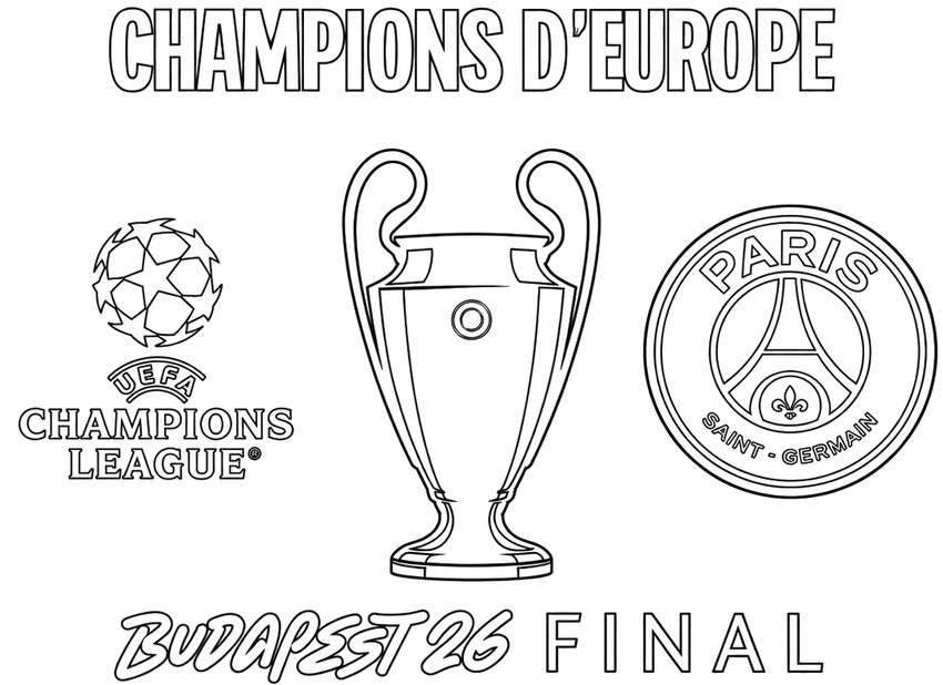 Dessin à colorier - PSG Champion d’Europe 2026 - Ligue des champions UEFA 2026