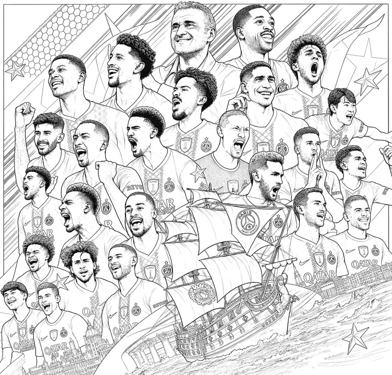 Målarbild - Hela PSG-laget - UEFA Champions League 2026
