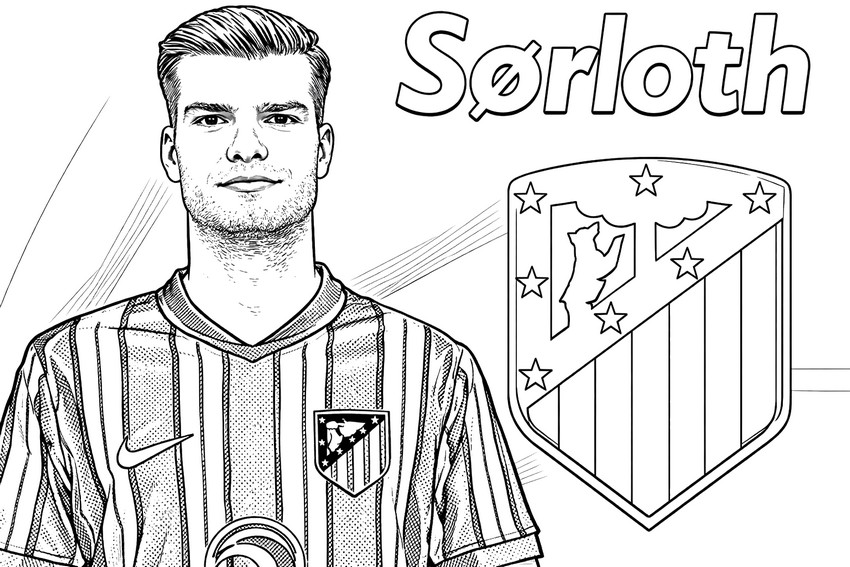 Free coloring page - Alexander Sørloth (Atletico Madrid) - UEFA Champions League 2025-2026