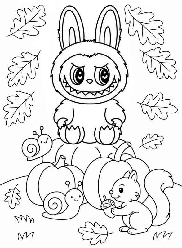무료 색칠그림 - 호박, 달팽이, 다람쥐 - 라부부의 가을