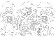 Coloring page - Mushrooms - Labubu in autumn
