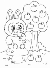 Coloring sheet - Apples and mushrooms - Labubu in autumn