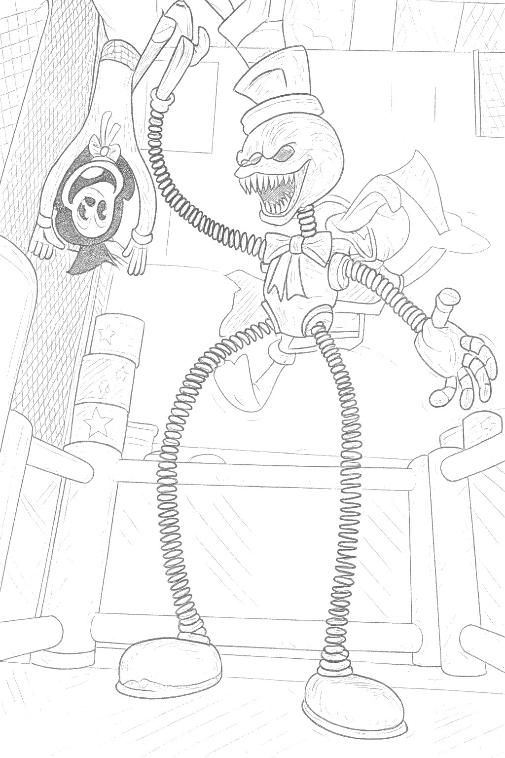 Feuille de coloriage - Le lapin mécanique et sa marionnette prisonnière - Finding Frankie