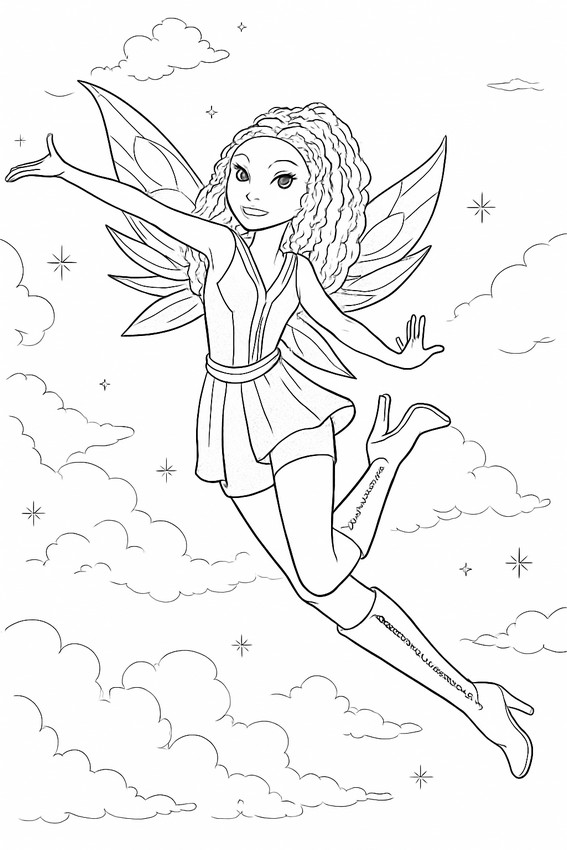 Kleurplaat - De fee in de wolken - Winx Club: The magic is back