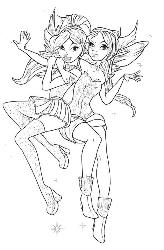 Tekening om in te kleuren - Twee feeën - Winx Club: The magic is back