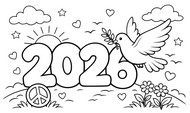 Foglio da colorare - Pace - Felice Anno Nuovo 2026