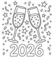 塗り絵用紙 - シャンパングラス - 2026年明けましておめでとうございます