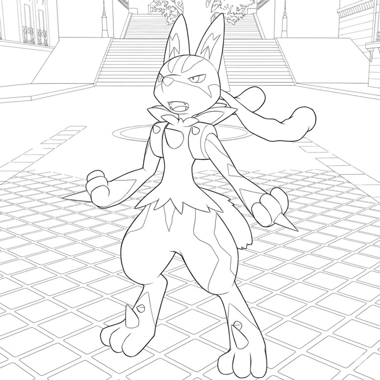 Gratis kleurplaat - Mega Lucario - Mega Evolutie in Pokemon Legends: Z-A