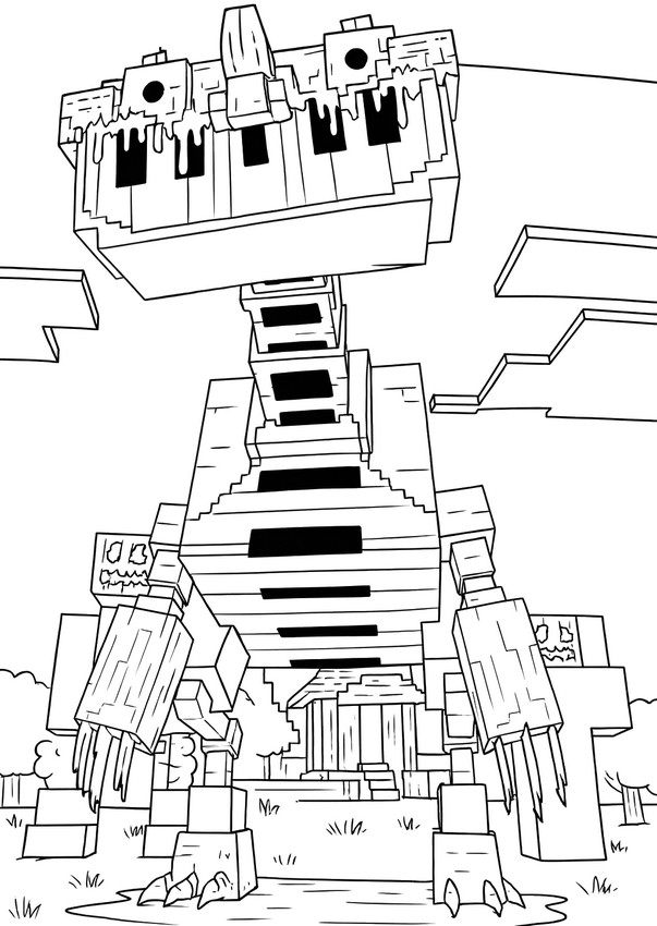 ダウンロードできる塗り絵 - ピアノサウルス (Pianosaurus) - マインクラフト × ポピープレイタイム