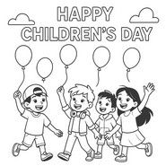 Bild zum Ausmalen - Kinder und Luftballons - Weltkindertag